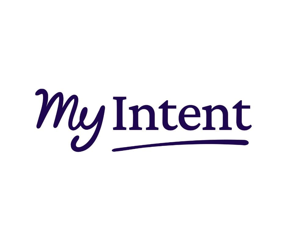 The MyIntent logo featuring the words “My Intent” in dark blue script and bold lettering, with a curved underline beneath the word “Intent.”