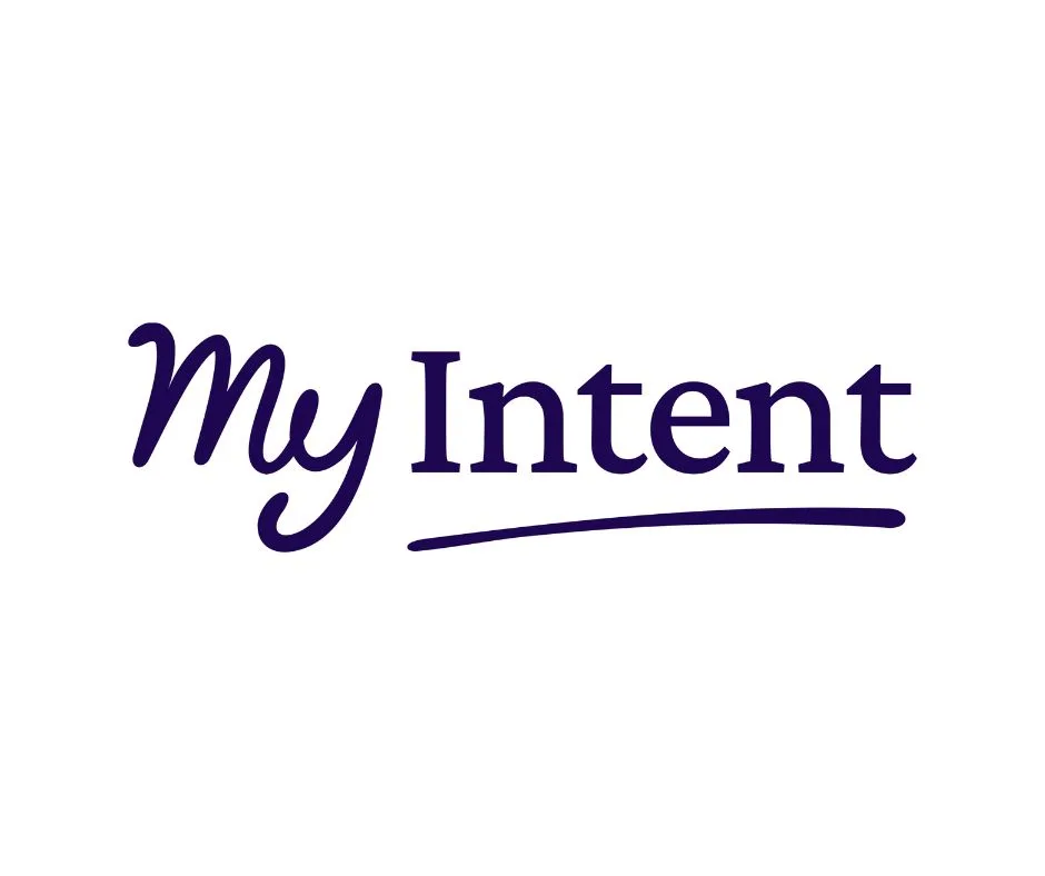 The MyIntent logo featuring the words “My Intent” in dark blue script and bold lettering, with a curved underline beneath the word “Intent.”